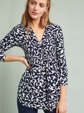 Anthropologie Maeve Alexa Smocked Buttondown Blouse Sz S